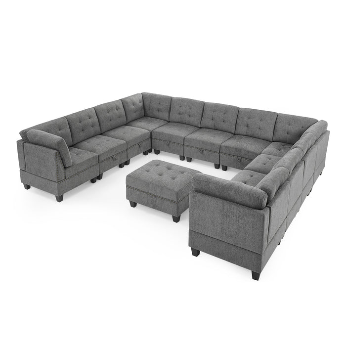 Melrose Modular U-Shaped Sectional Sofa, DIY Combination, Grey Chenille, 142'x116'