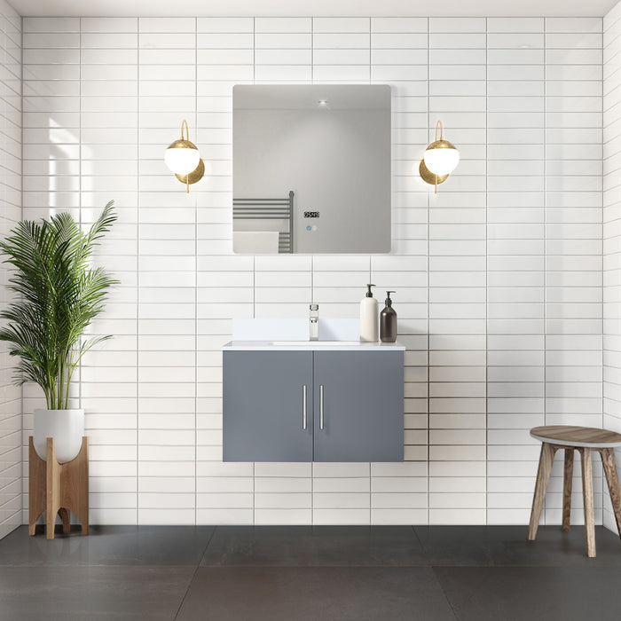 Dark Grey Bath Vanity 30 in. W x 22 in. D, Cultured Marble Top, and 30 in. LED Mirror