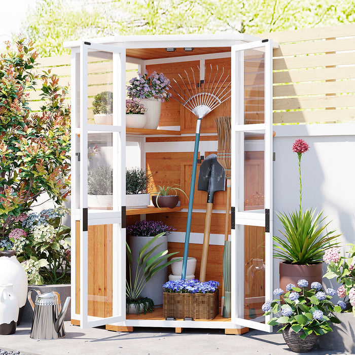 63'' Height Garden Wood Storage Cabinet Outdoor Tool Storage Shed, Mini Greenhouse Cold Frame with Waterproof- Roof and Lockable Door for Backyard,Patio, Lawn, Yellow