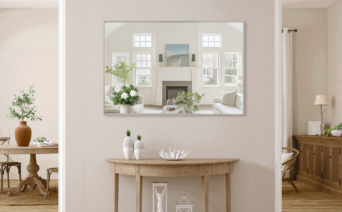 48x32 Oversized Modern Rectangle Bathroom Mirror with SIlver Frame Decorative Large Wall Mirrors for Bathroom Living Room Bedroom Vertical or Horizontal Wall Mounted mirror with Aluminum Frame
