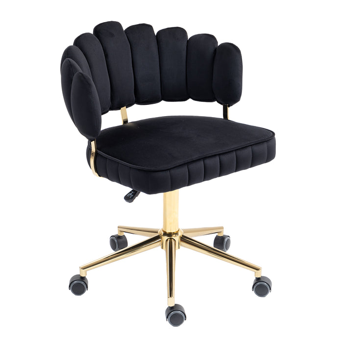 Modern Velvet Home Office Desk Chair with Adjustable Height and Swivel Wheels, Black Velvet